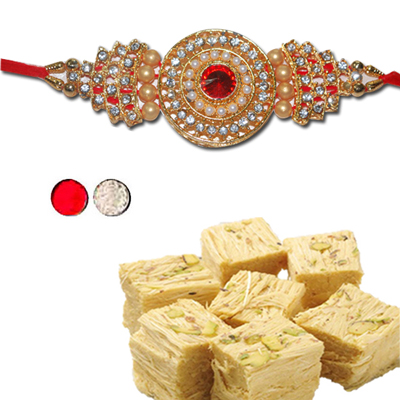 "Rakhi - SR-9250 A (Single Rakhi), 500gms of Haldiram Soan papdi - Click here to View more details about this Product